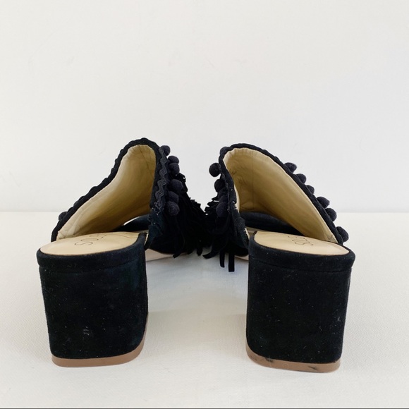 Sole Society Harriet Slip On Mule Sandals Fringe Pom Pom Tassel Suede Black 7.5 - Picture 8 of 10